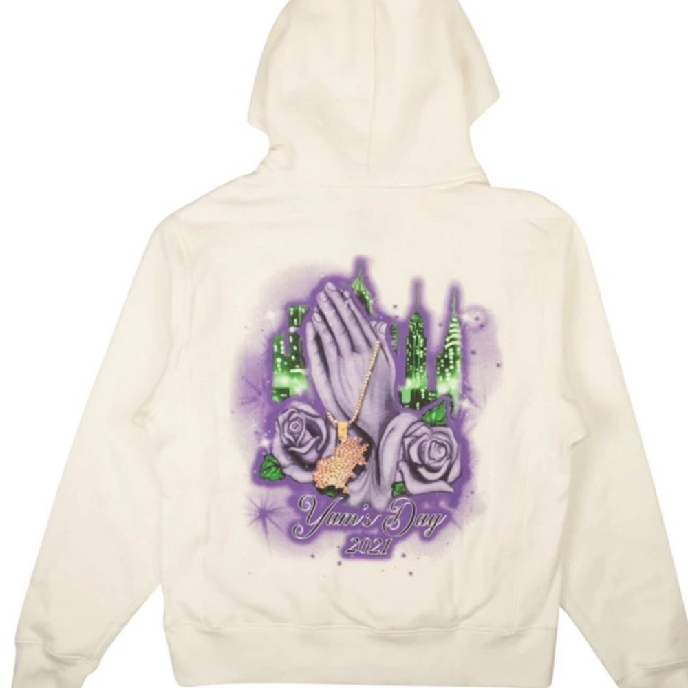 Brand new Psychworld x Yams Day 2021 Praying Hands hoodie “White”. Still in box